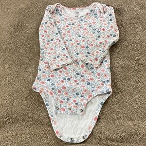 Floral Long-Sleeve Baby One-Piece Bodysuit - Pink & Blue